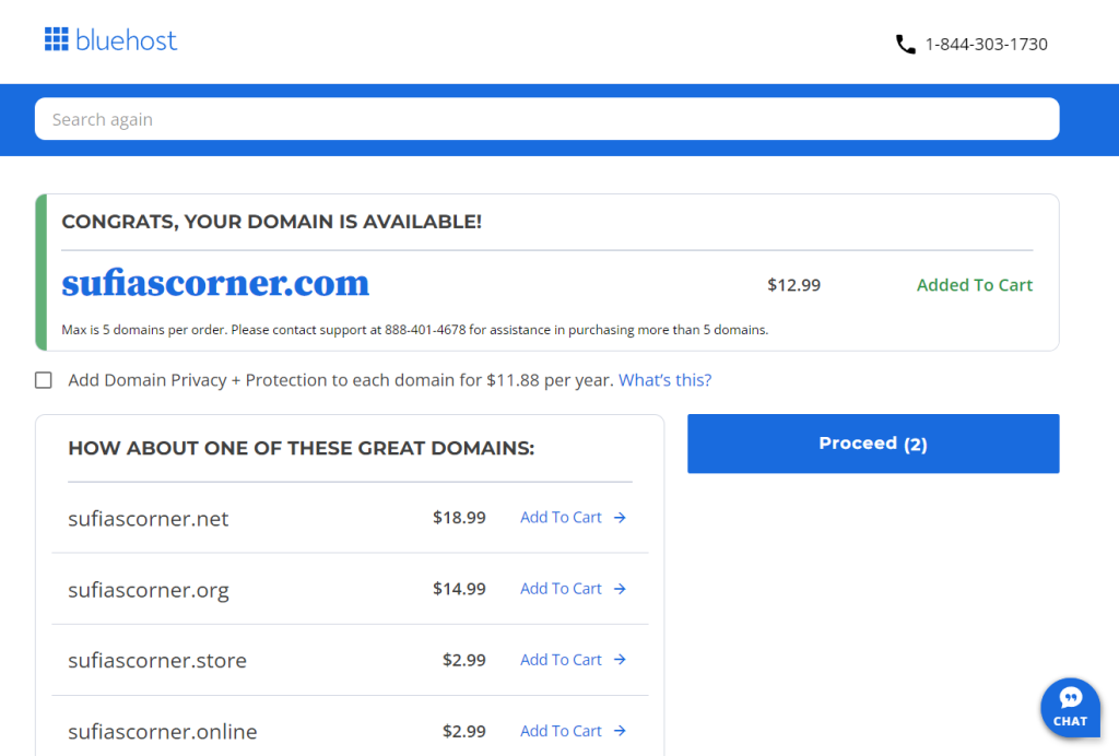 buy domain bluehost