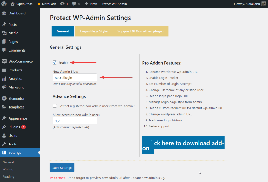 protect wp admin settings new admin slug