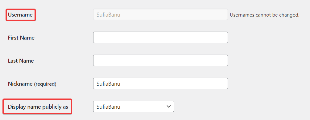 wordpress display username publicly