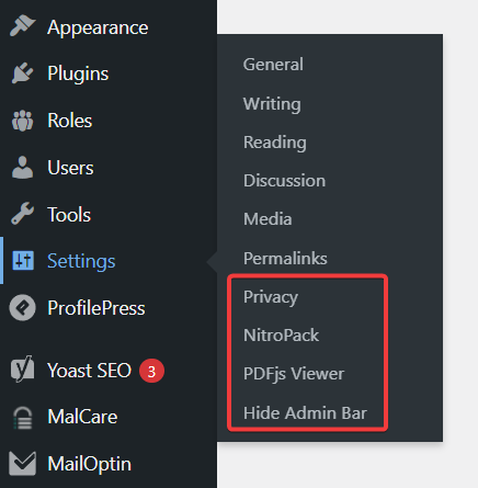 wordpress extra setting options