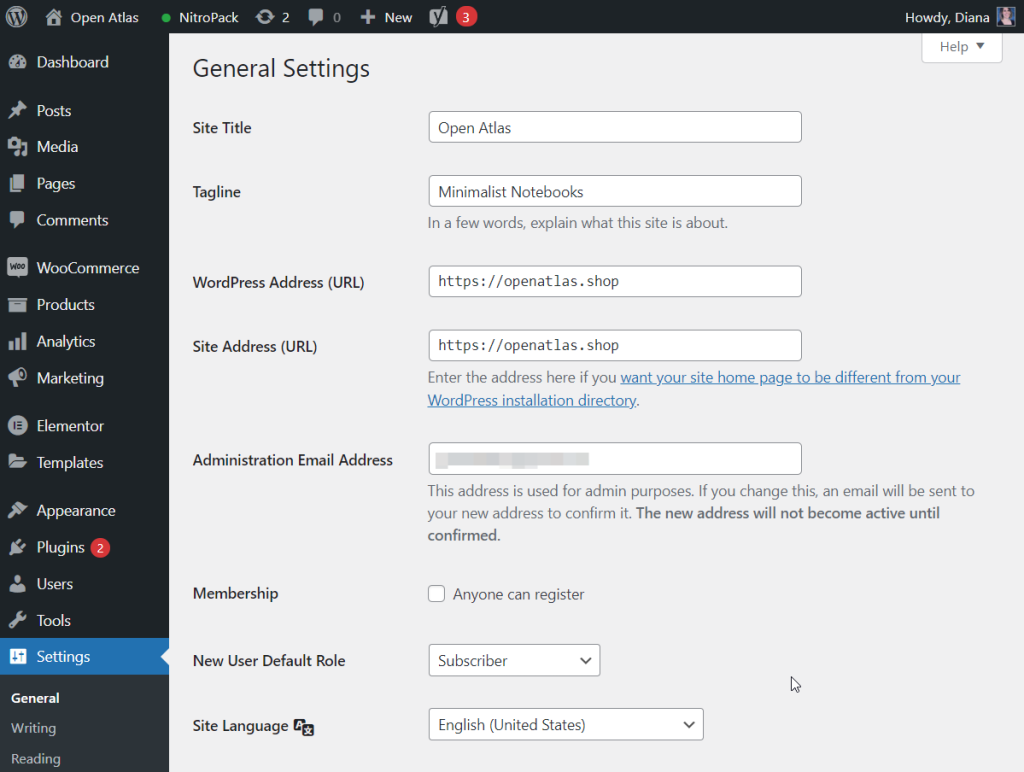 wordpress general settings