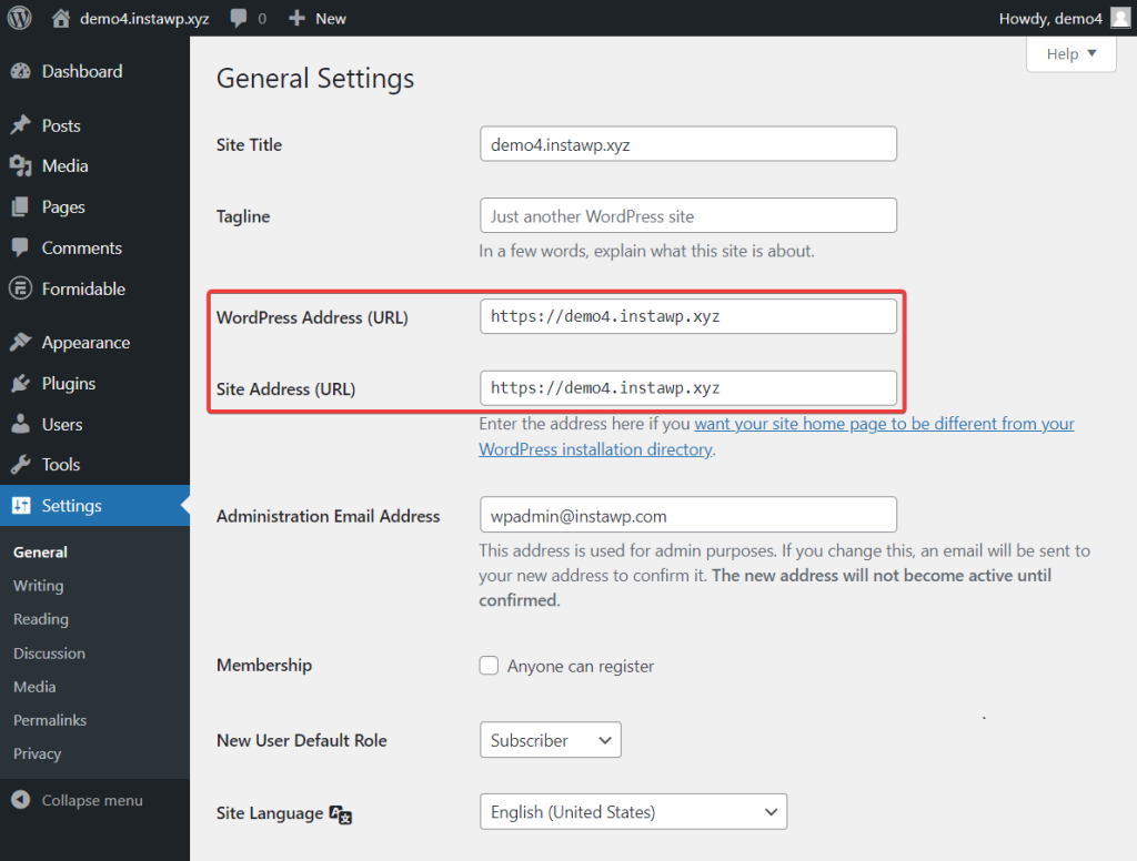 wordpress general settings