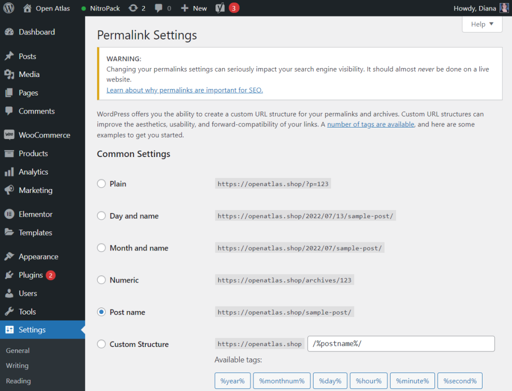 wordpress permalink settings