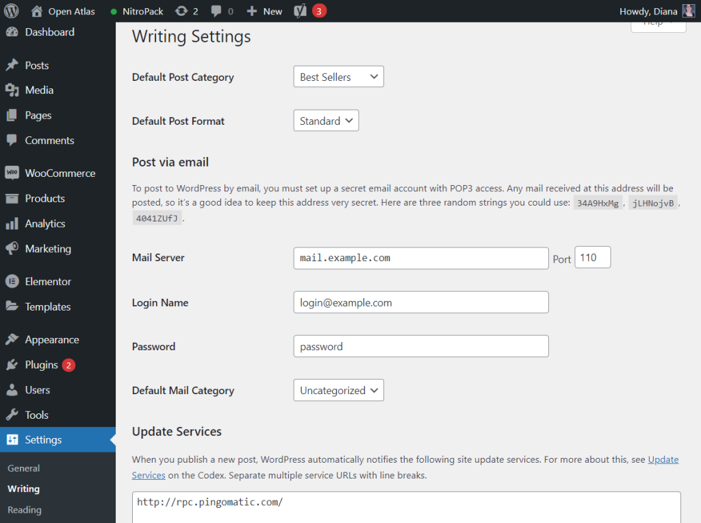 wordpress writing settings