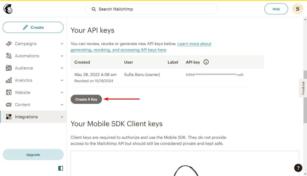 creating api key in mailchimp