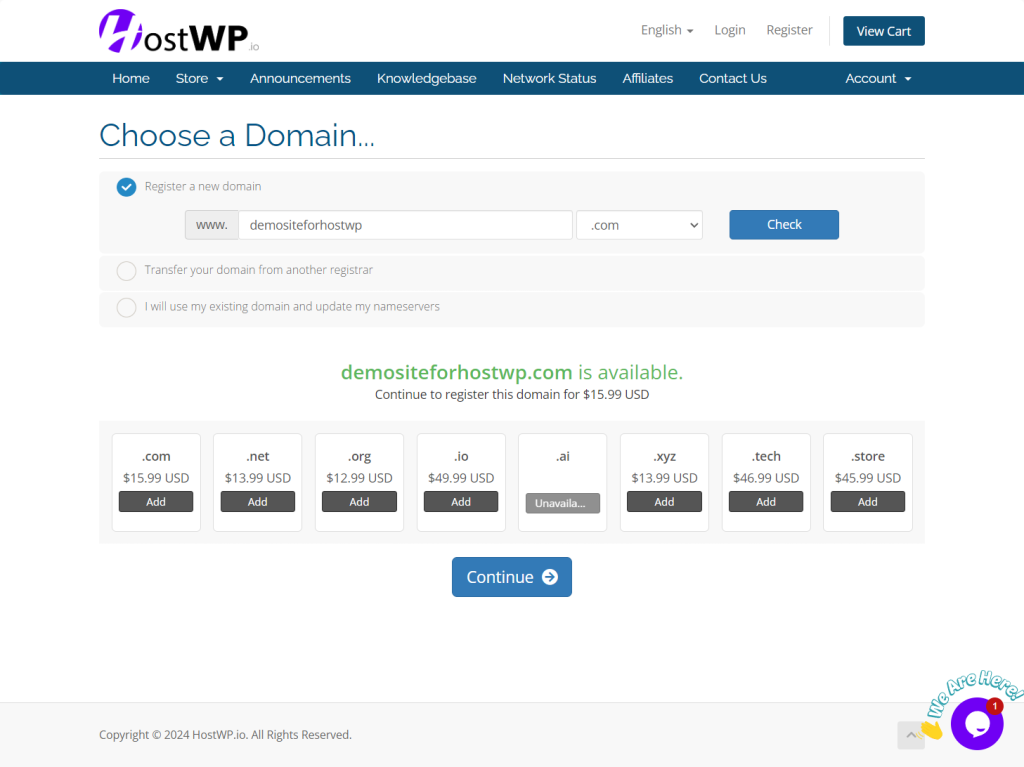 hostwp add a domain