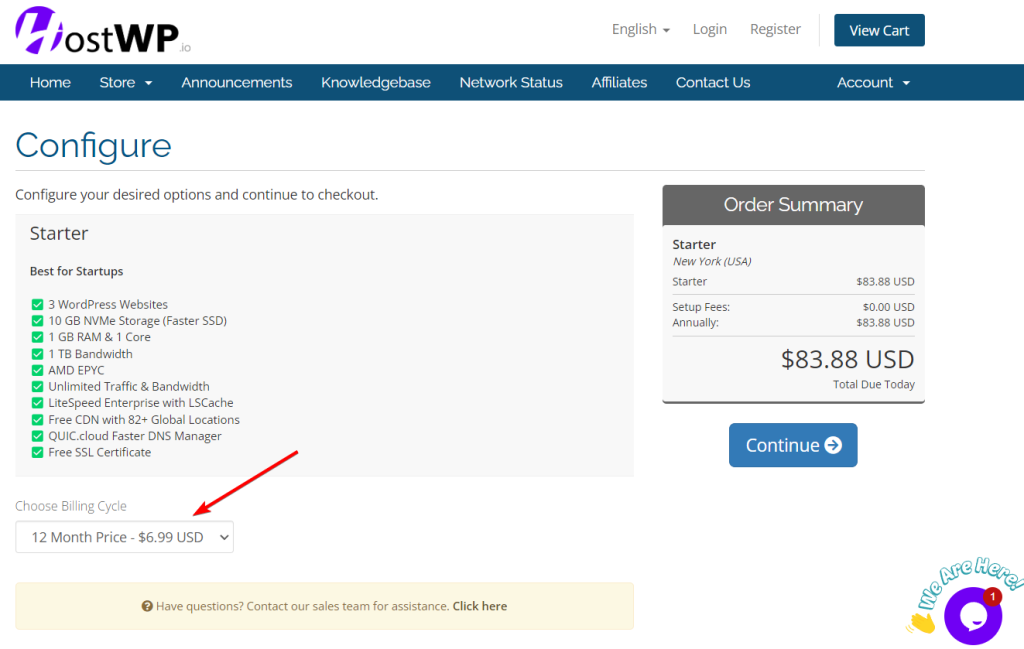 hostwp.io choose billing cycle