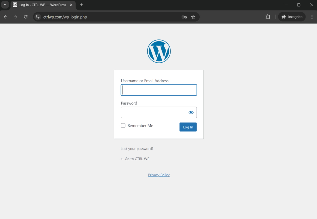 typical wordpress login page