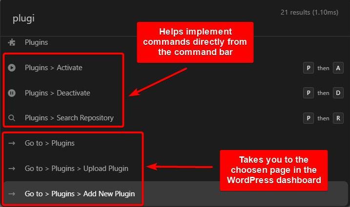 commandui plugin actions and links