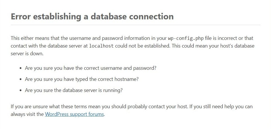 error establishing database connection xampp