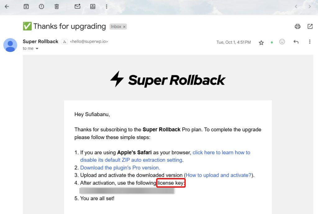 super rollback license key email