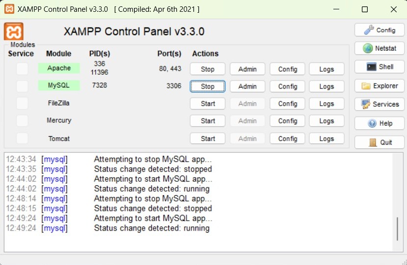 xampp control panel