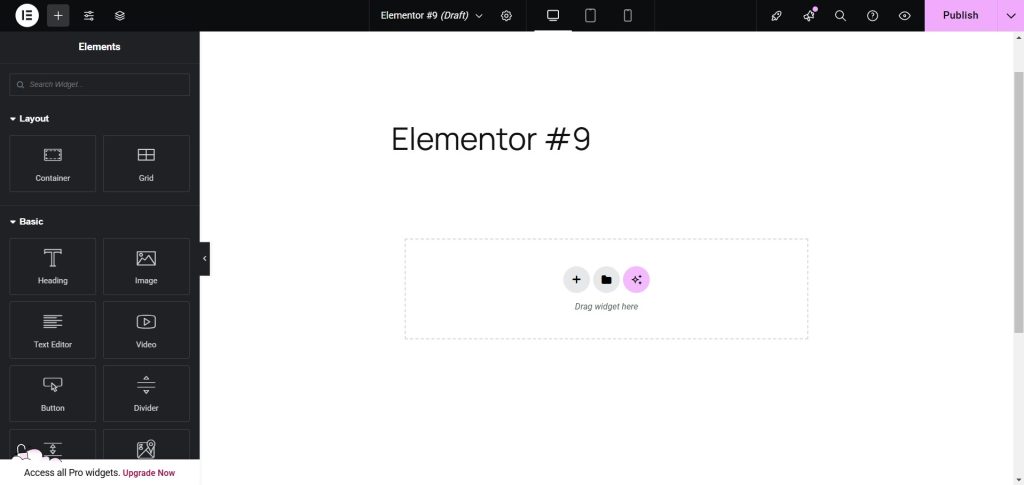 elementor page editor