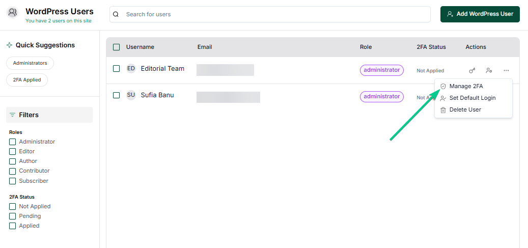 enabling 2fa with malcare security - wordpress login security