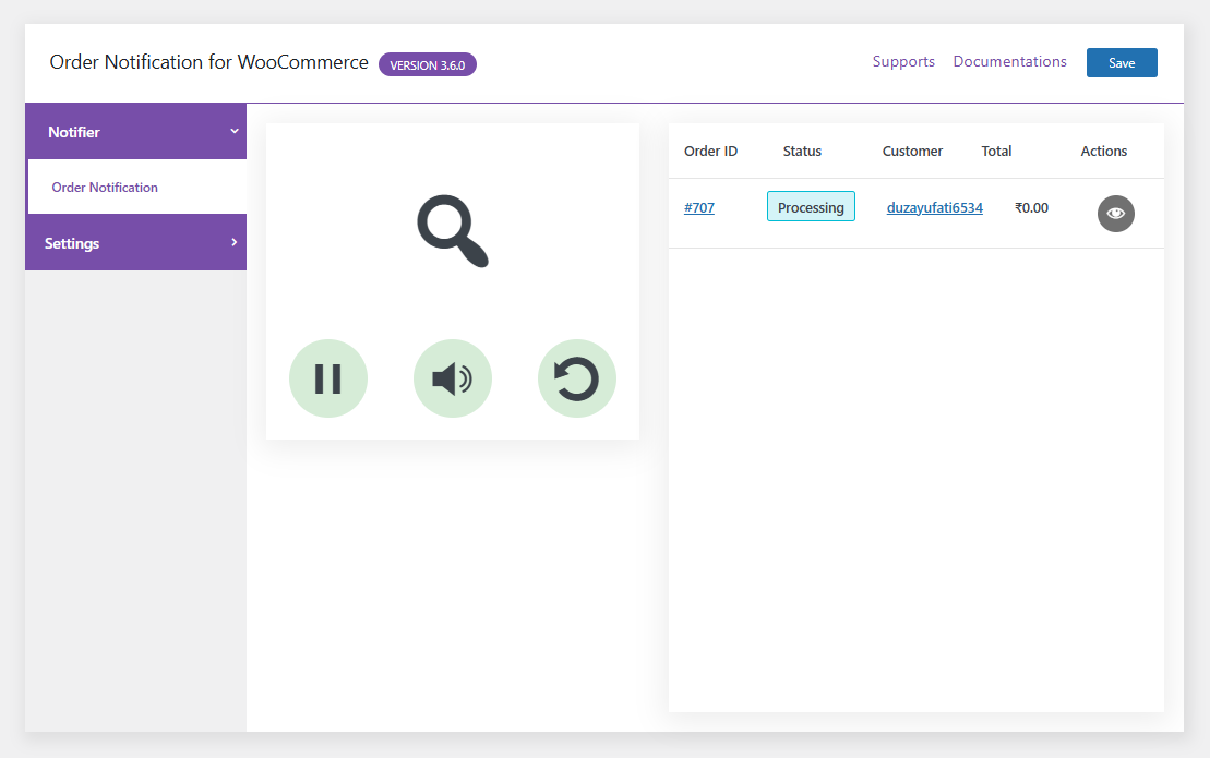 order notification for woocommerce free plugin dashboard