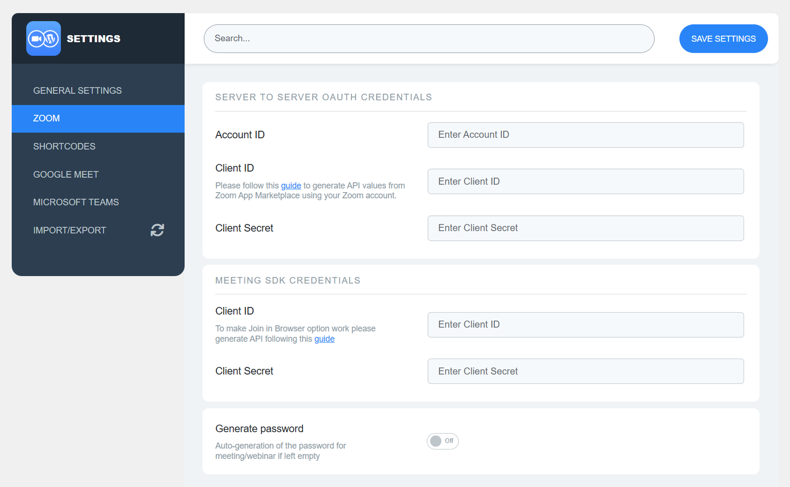 eroom wordpress plugin dashboard view